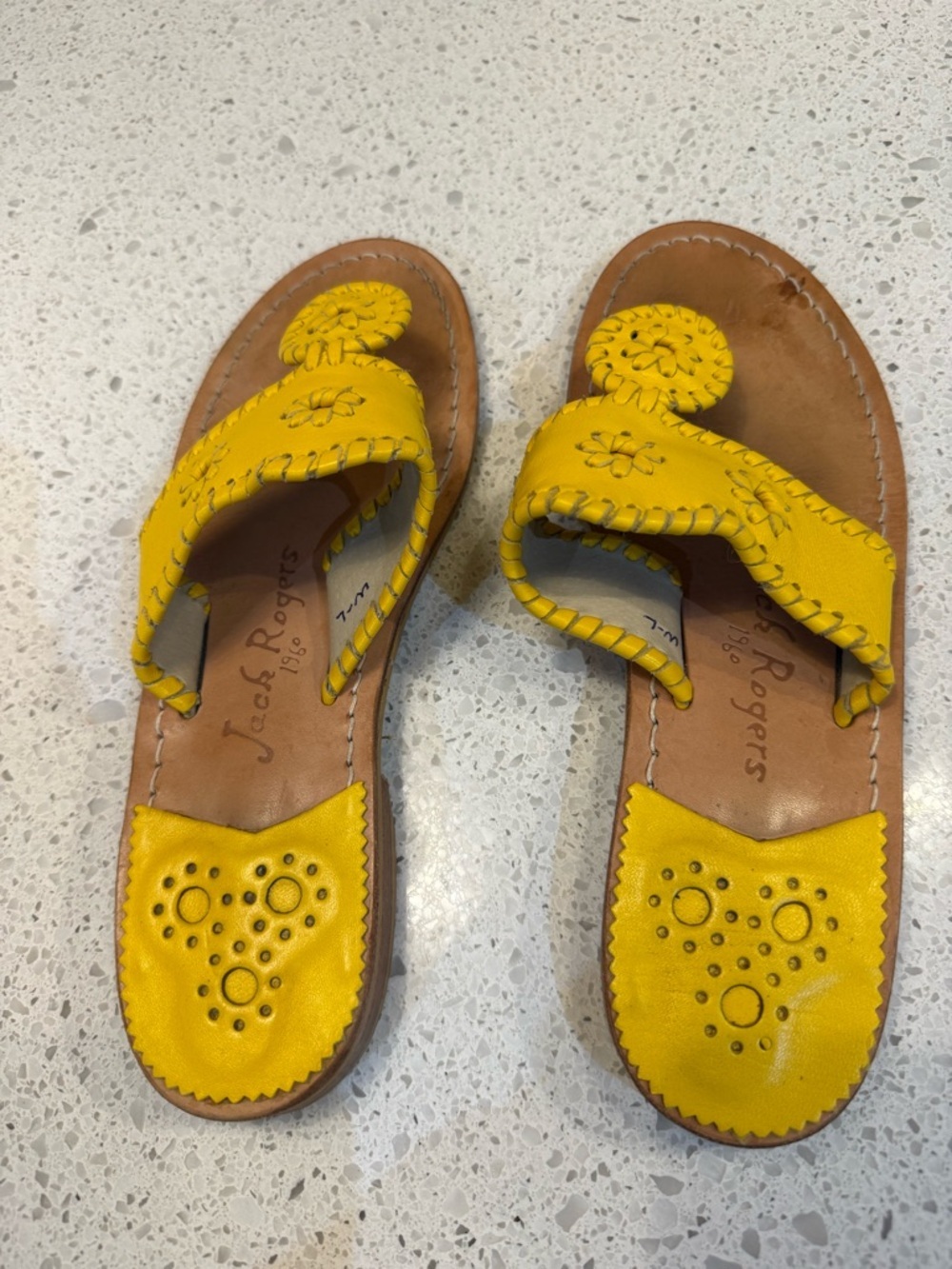 Jack Rogers Bright Yellow Leather Rondelle Thong Sandals